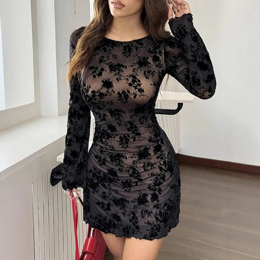 Glam Shadow Sheer Lace Bodycon