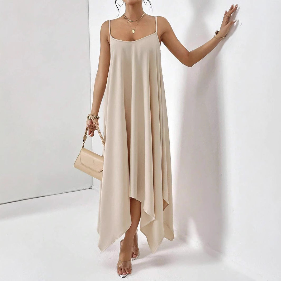 Voidsy Summer Elegant Irregular Asymmetric Hem Slip Dress
