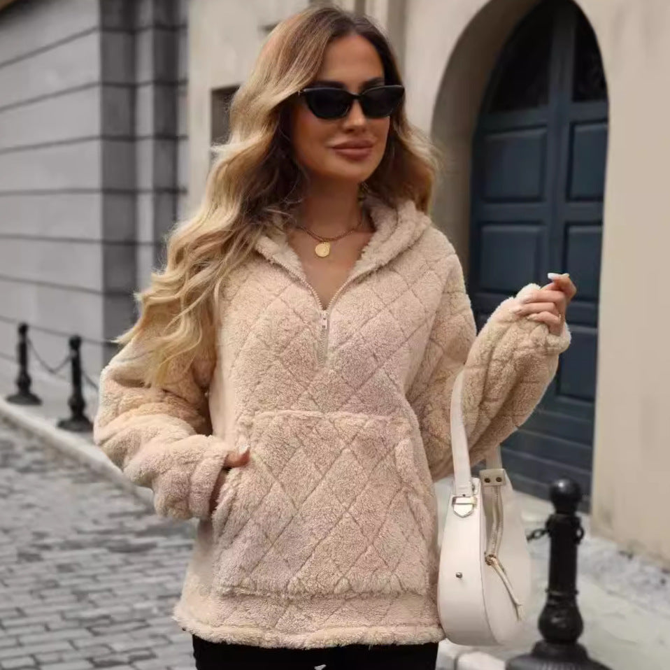 Beige Quilted Plush Hoodie