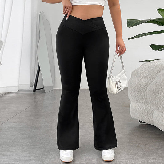 Voidsy curve Waist Casual Pants High Waist Hip Lift Bootcut Pants Drape Wide Leg Pants