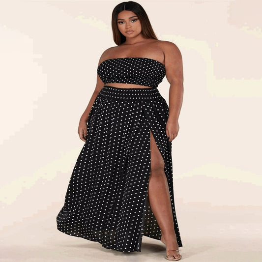 Plus Size Sexy Women Wear Summer New Fashion Polka Dot Print Backless Casual Fashion Two-Piece Suit