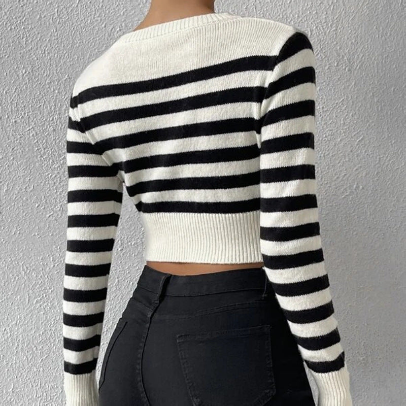 Sweater Striped Short Inner Wear Outer Wear Knitwear Top
