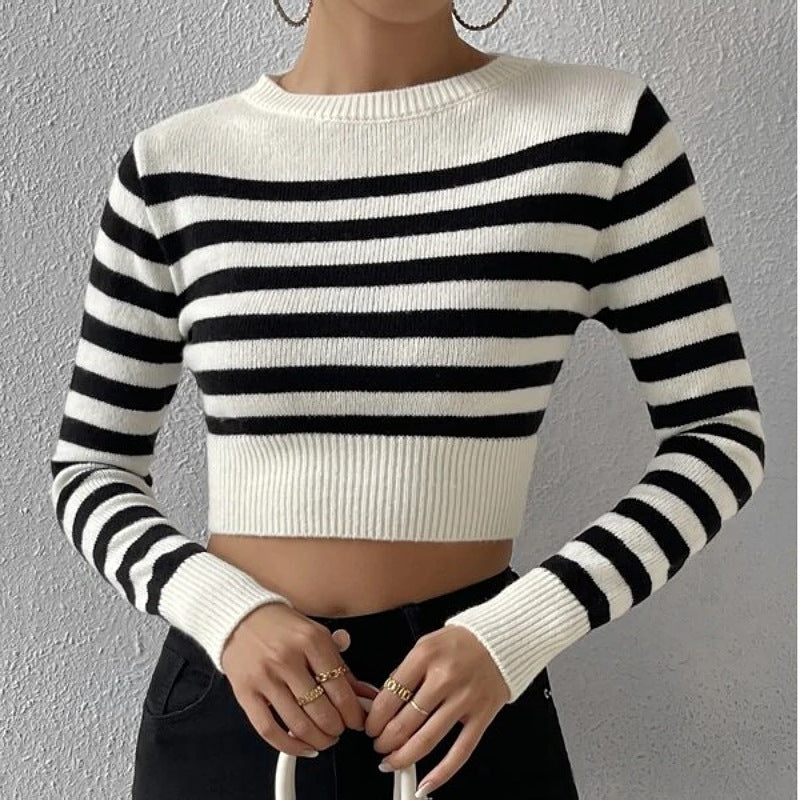 Sweater Striped Short Inner Wear Outer Wear Knitwear Top
