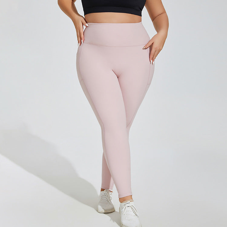 Plus Size Sports Pocket Fitness Trousers Hip Raise High Waist Stretch Tights Yoga Pants Women