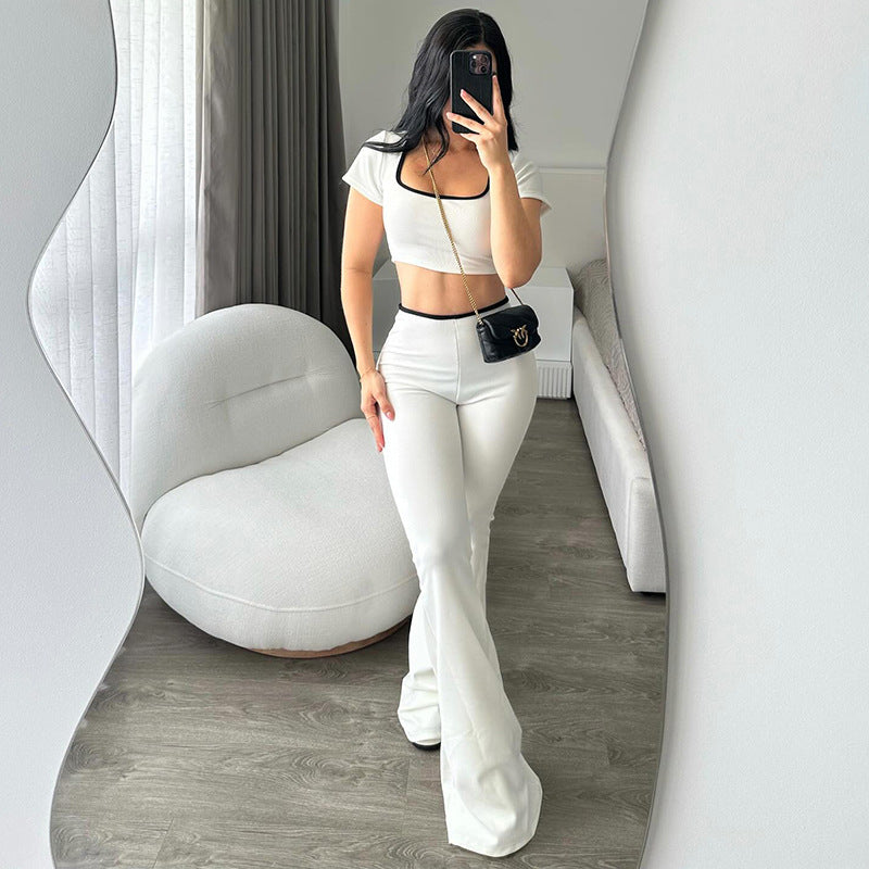 Summer Women Clothing Sexy Comfortable Low Waist Elastic Cropped Slightly Pull Slimming Set