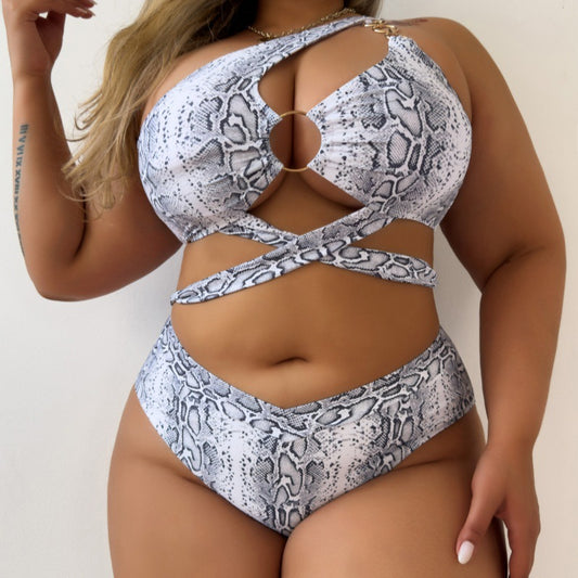 Voidsy curve Bikini Sexy Snakeskin Two Piece Set Swimsuit Swimwear