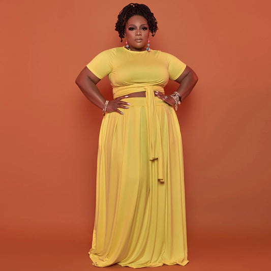 Plus Size Spring Summer Suit Women Recommended Loose Big Hem Skirt Two Piece Set