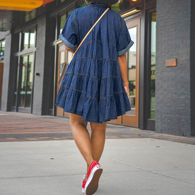 Voidsy Denim Short Sleeve Dress Pettiskirt