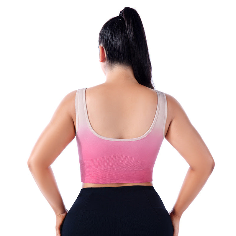 Plus Size Gradient Sports Underwear Women Large Summer Thin Yoga Bra One Piece Push Up Yoga Clothing Top