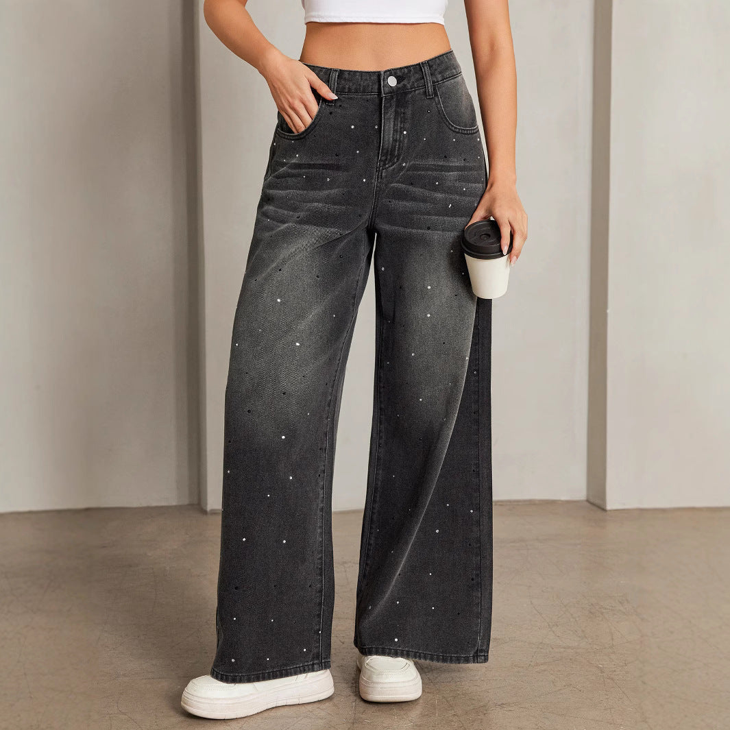 Galaxy Wide Leg Jeans - Black Sparkle
