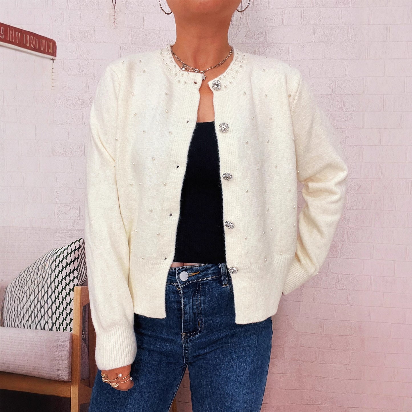 Cream Classic Knit Cardigan