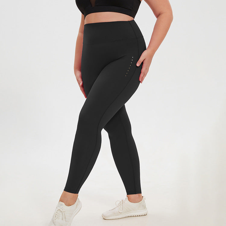 Plus Size High Waist Peach Pants Stretch Tight Yoga Sports Running Cropped