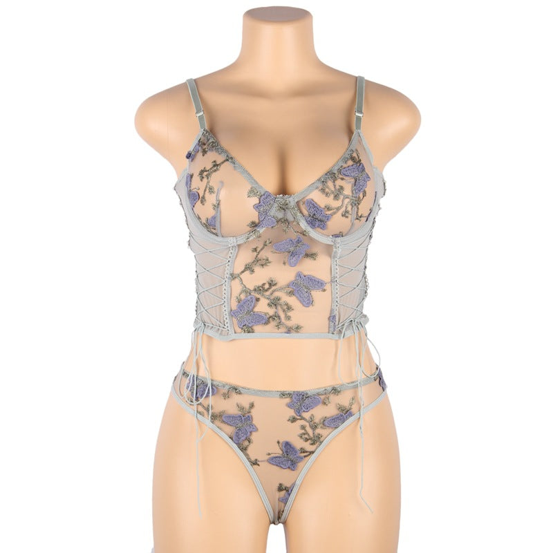 Voidsy curve Underwear Sexy Lace See-through Embroidery Sexy Suit