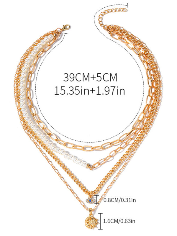New gold-plated pearl eye multi-layer necklace
