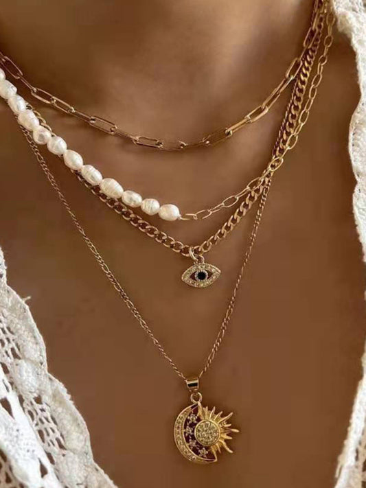 New gold-plated pearl eye multi-layer necklace