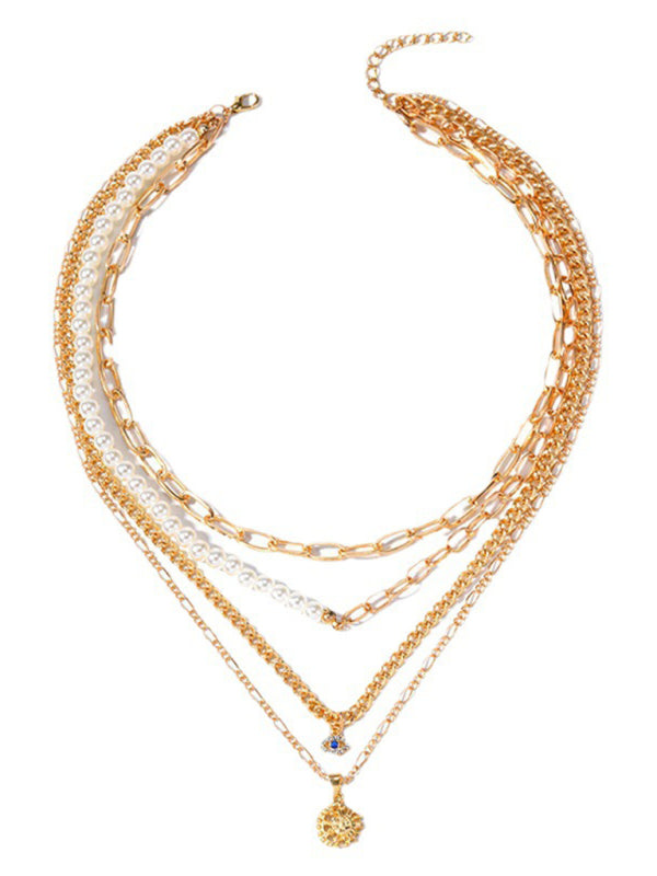 New gold-plated pearl eye multi-layer necklace