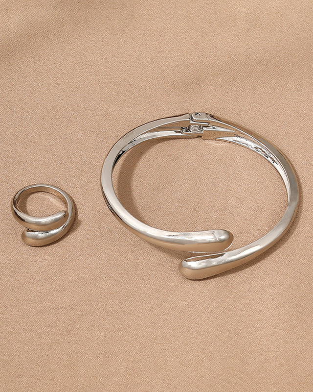 Fashionable and simple heavy metal geometric ring smooth bracelet ring jewelry two-piece set
