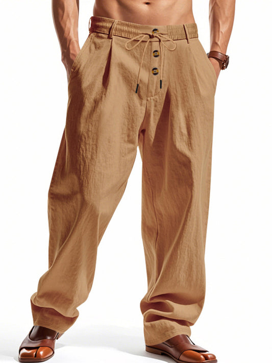 Men's Khaki Breathable Linen Loose Casual Pants