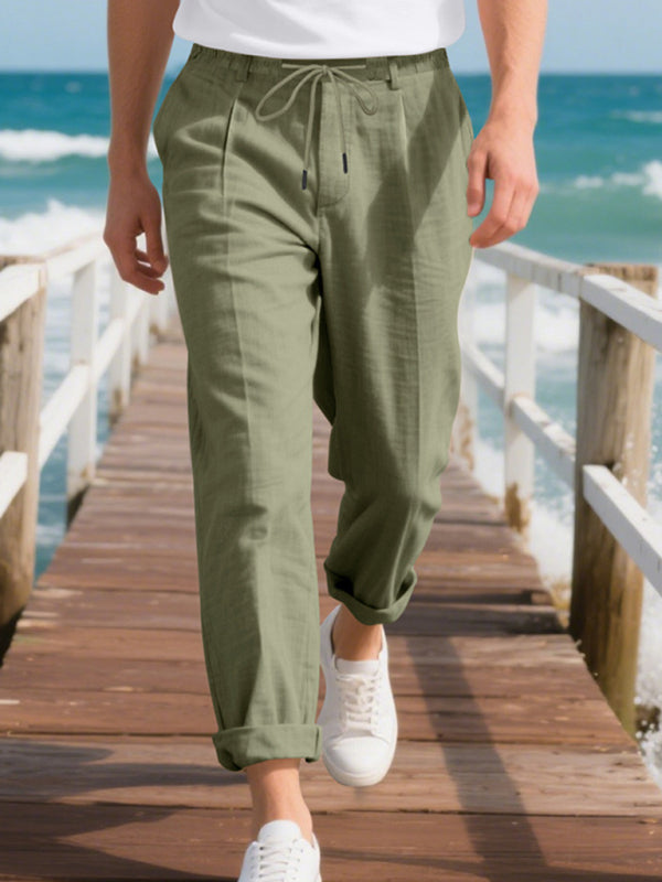 Men's Loose Casual Relaxed Straight Linen Naples Gurga Breathable Trousers