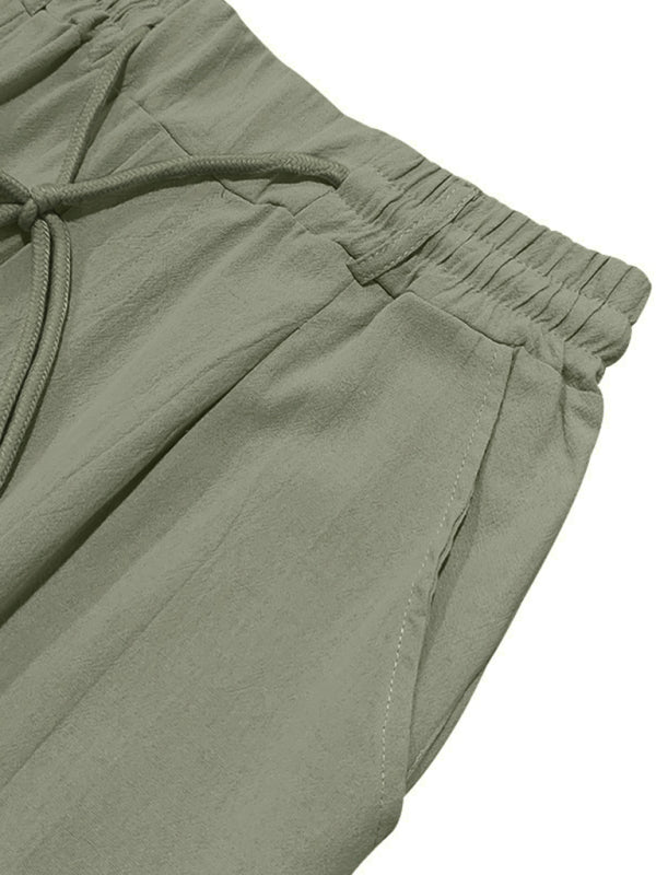 Men's Loose Casual Relaxed Straight Linen Naples Gurga Breathable Trousers