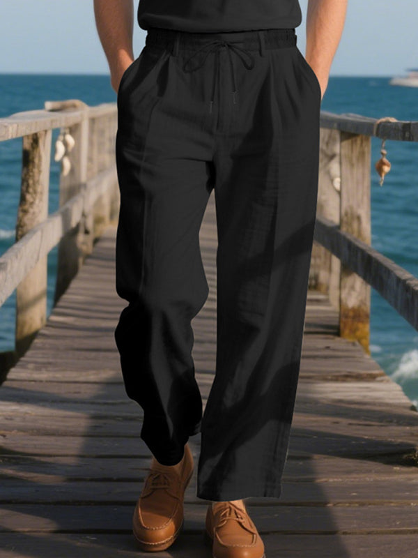 Men's Loose Casual Relaxed Straight Linen Naples Gurga Breathable Trousers