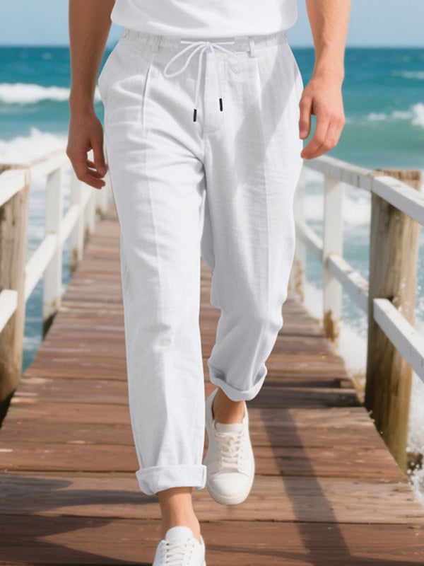 Men's Loose Casual Relaxed Straight Linen Naples Gurga Breathable Trousers