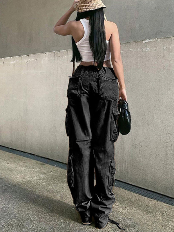 Voidsy Straight High Waist Loose Wide Leg Retro Daddy Cargo Pants