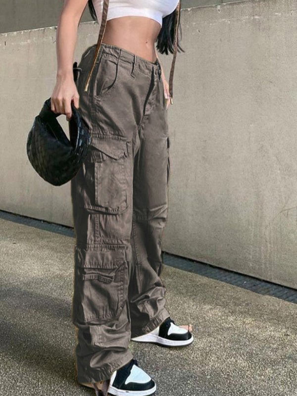 Voidsy Straight High Waist Loose Wide Leg Retro Daddy Cargo Pants