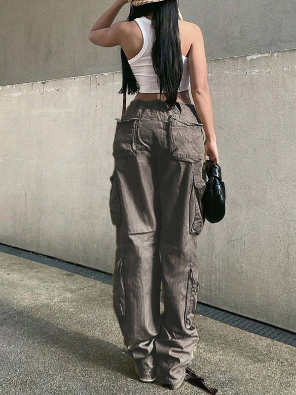 Voidsy Straight High Waist Loose Wide Leg Retro Daddy Cargo Pants