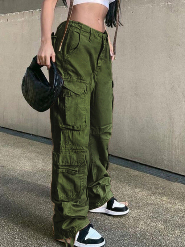 Voidsy Straight High Waist Loose Wide Leg Retro Daddy Cargo Pants