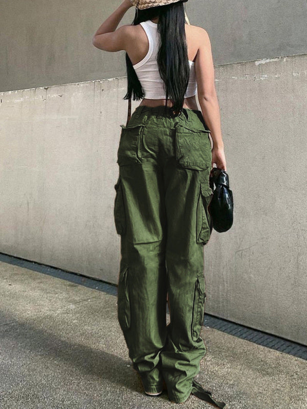 Voidsy Straight High Waist Loose Wide Leg Retro Daddy Cargo Pants