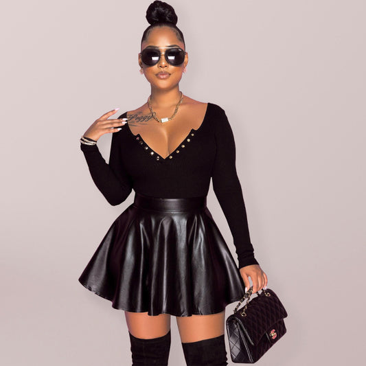 Voidsy leather swing women's half mini skirt
