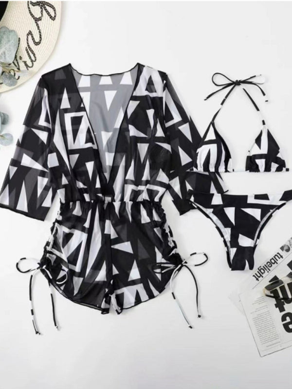 Voidsy Tie High Waist Bikini Three-Piece Set