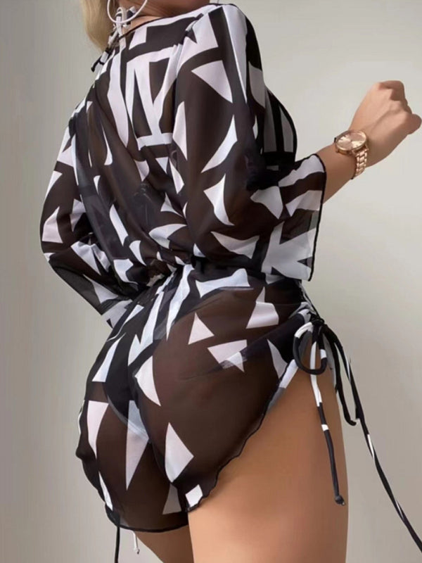 Voidsy Tie High Waist Bikini Three-Piece Set