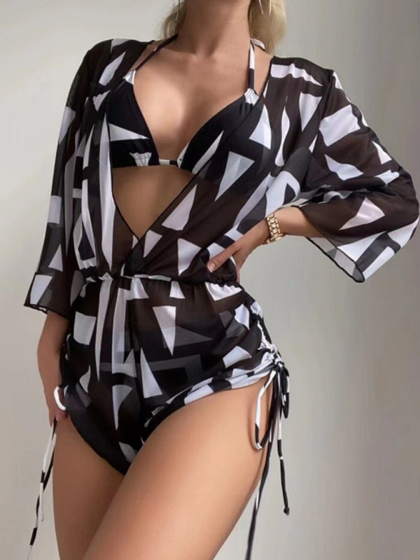 Voidsy Tie High Waist Bikini Three-Piece Set