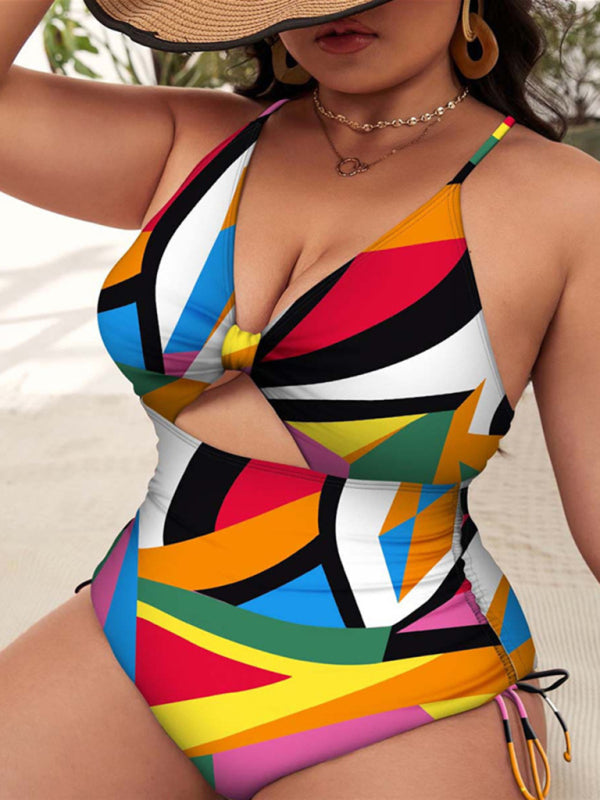 Plus Size Women Voidsy Push-up Hollow One-Piece Swimsuit