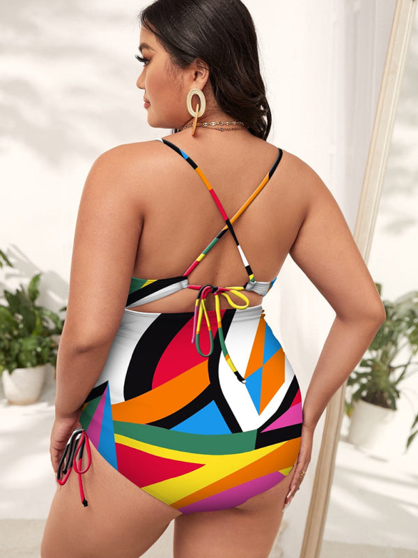 Plus Size Women Voidsy Push-up Hollow One-Piece Swimsuit