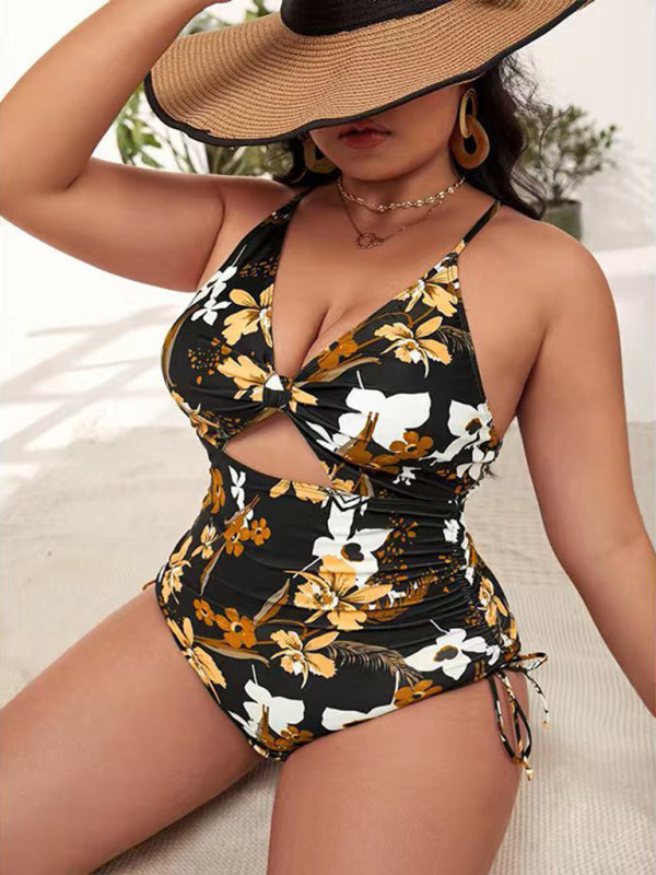 Plus Size Women Voidsy Push-up Hollow One-Piece Swimsuit