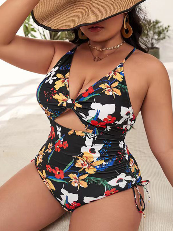 Plus Size Women Voidsy Push-up Hollow One-Piece Swimsuit