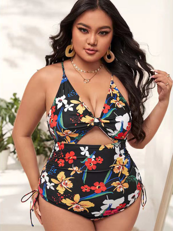 Plus Size Women Voidsy Push-up Hollow One-Piece Swimsuit