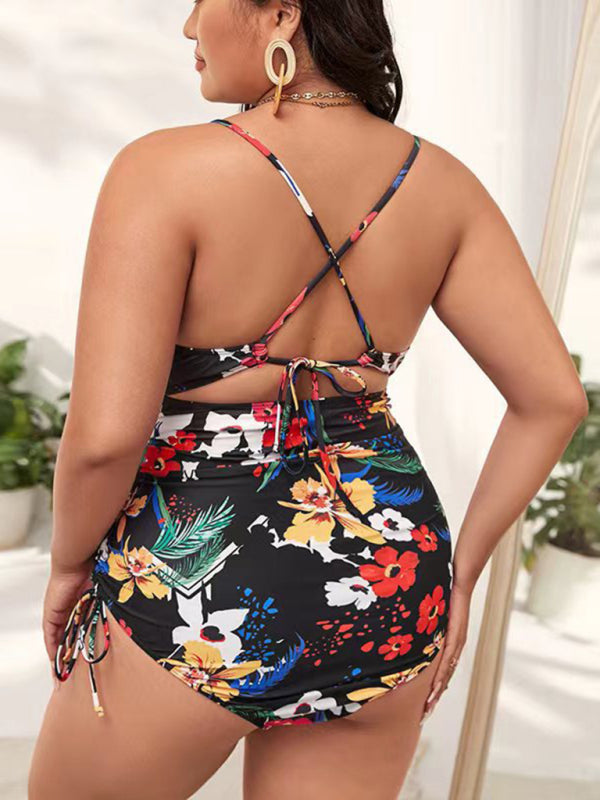 Plus Size Women Voidsy Push-up Hollow One-Piece Swimsuit