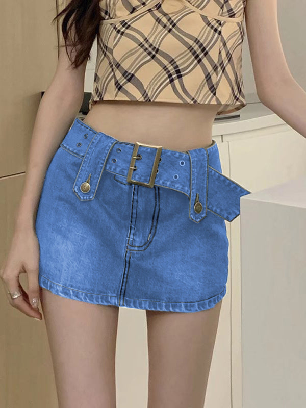 Voidsy denim high waist slim skirt