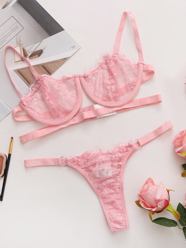 Voidsy three-point erotic underwear with steel ring split temptation see-through suit