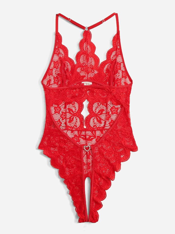 Voidsy sexy lace see-through crotch-free one-piece sexy pajamas
