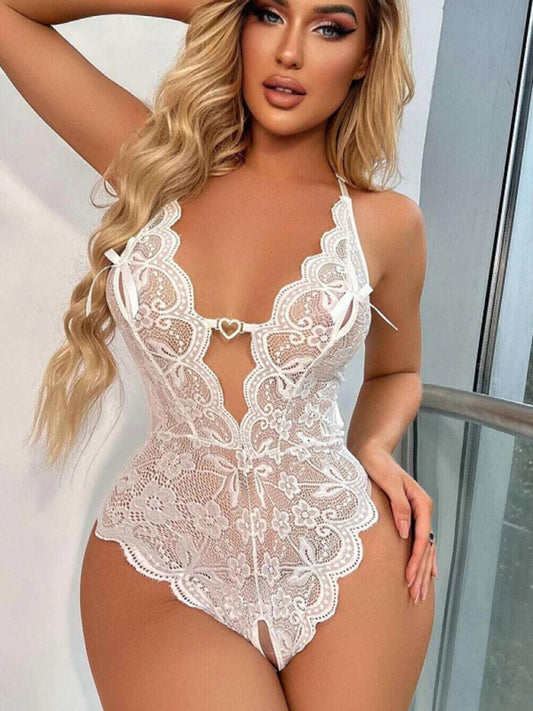 Voidsy sexy lace see-through crotch-free one-piece sexy pajamas