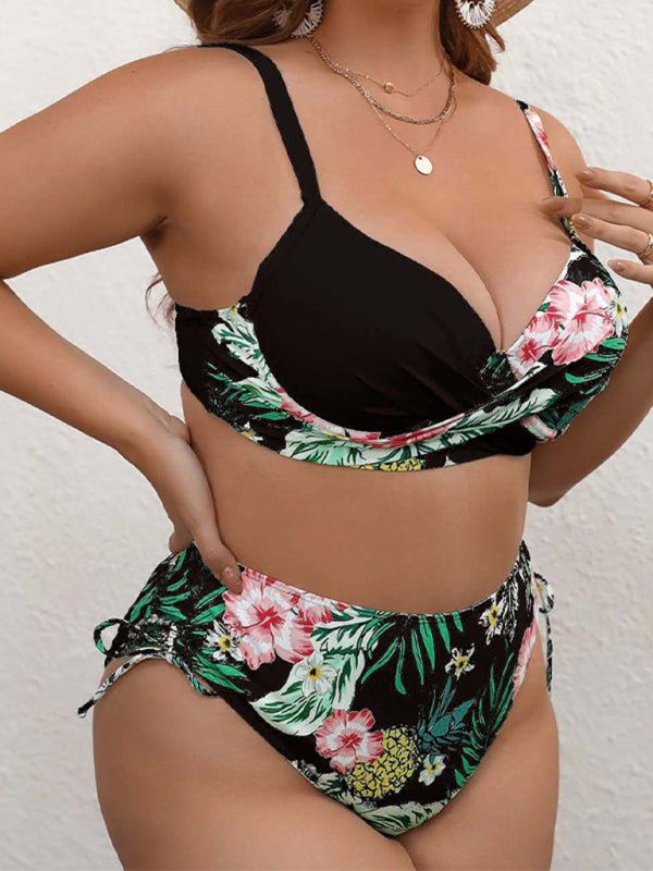 Voidsy plus size drawstring floral tankini