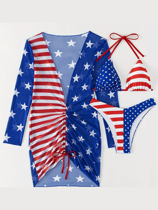 Voidsy Independence Day Flag Printed Yarn Three-piece Set