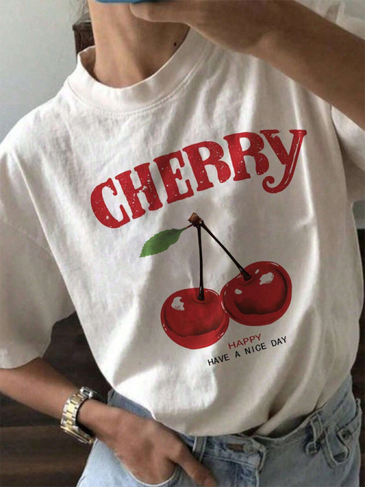 Oversized cherry print casualT-shirt