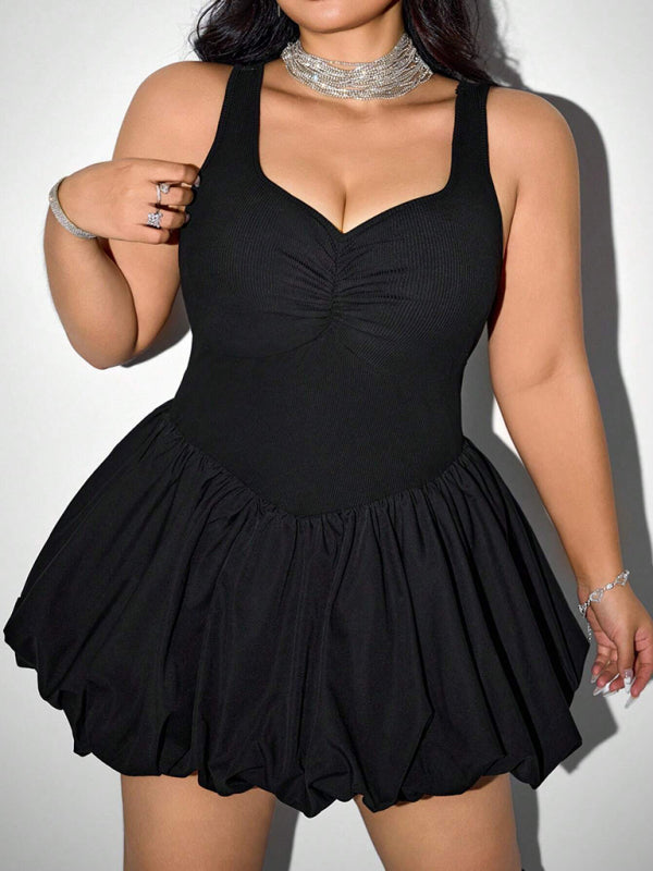 Voidsy Plus size women's sleeveless dress high waist suspender short dress